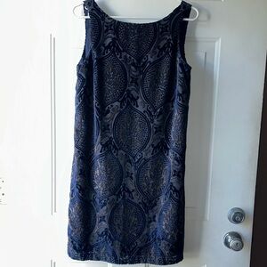 LOFT Textured Navy & Gold Sleeveless Dress